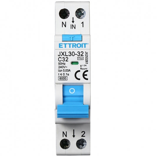 Ettroit interruttore magnetotermico differenziale salvavita 1 modulo 1P+N 32A n 0,03 6000 | jx253261