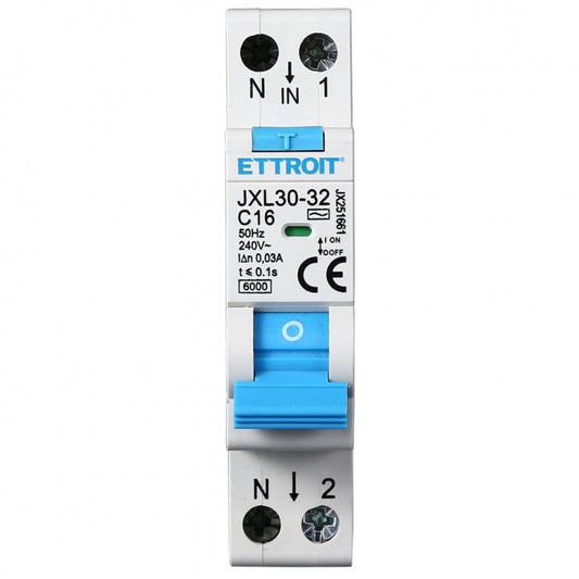 Ettroit interruttore magnetotermico differenziale salvavita 1 modulo 1P+N 16A n 0,03 6000 | jx251661