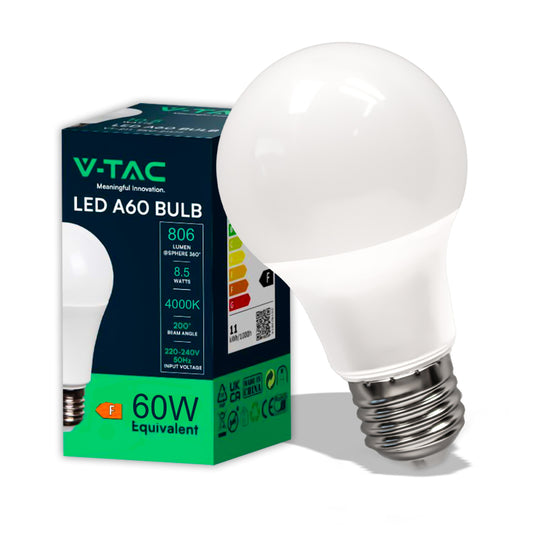 V-TAC Lampadina LED E27 8,5W A60 - Luce Naturale 4000K