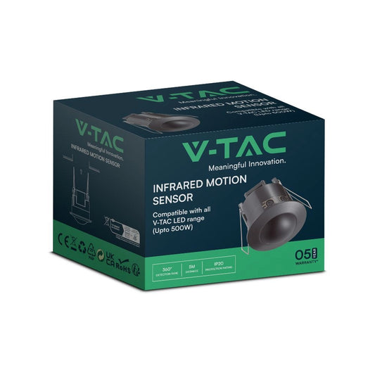 Sensore di Movimento a Infrarossi PIR 360° a Incasso Colore Nero - V-Tac VT-80360 (SKU 23679)