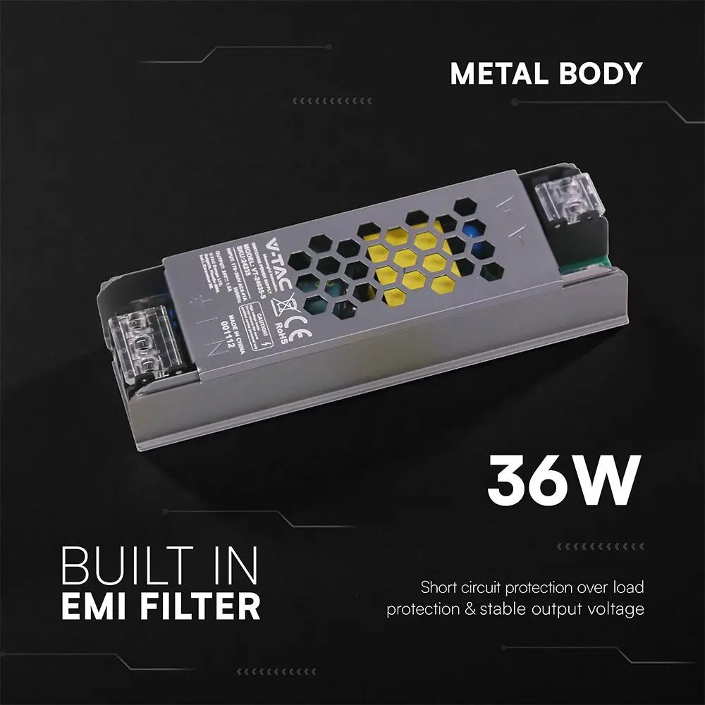 Alimentatore LED Slim in Metallo V-TAC 36W 24V 1.5A IP20