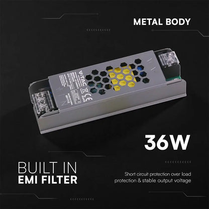 Alimentatore LED Slim in Metallo V-TAC 36W 24V 1.5A IP20