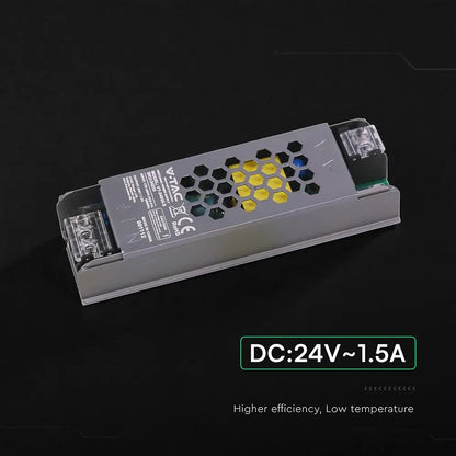Alimentatore LED Slim in Metallo V-TAC 36W 24V 1.5A IP20