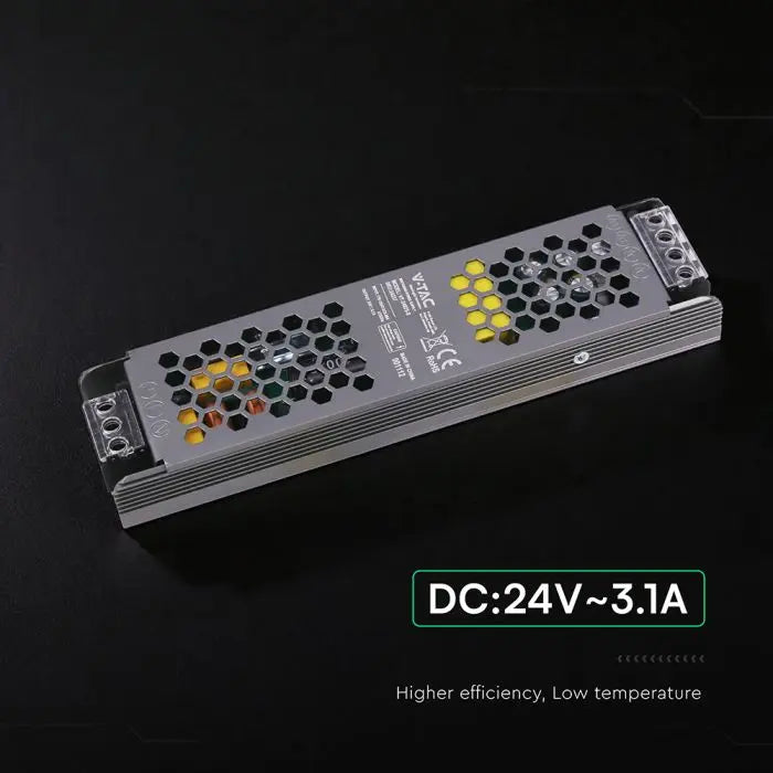 Alimentatore LED V-TAC Slim in Metallo 75W 24V 3.1A – Ultra Piatto IP20