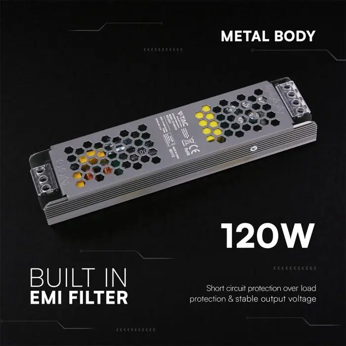 Alimentatore LED V-TAC Slim in Metallo 120W 24V 5A – Ultra Piatto IP20