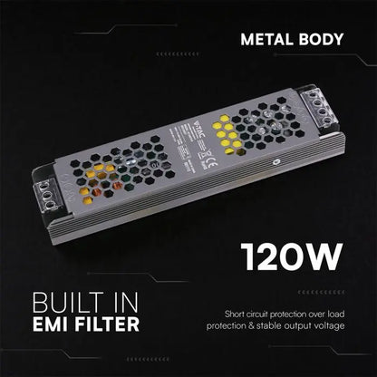 Alimentatore LED V-TAC Slim in Metallo 120W 24V 5A – Ultra Piatto IP20