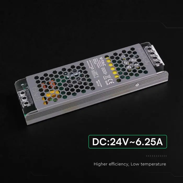 Alimentatore LED V-TAC Slim in Metallo 150W 24V 6.25A – Ultra Piatto IP20