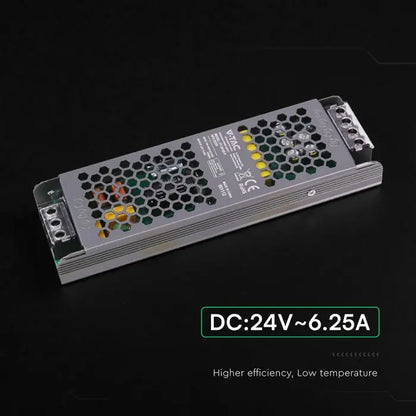 Alimentatore LED V-TAC Slim in Metallo 150W 24V 6.25A – Ultra Piatto IP20