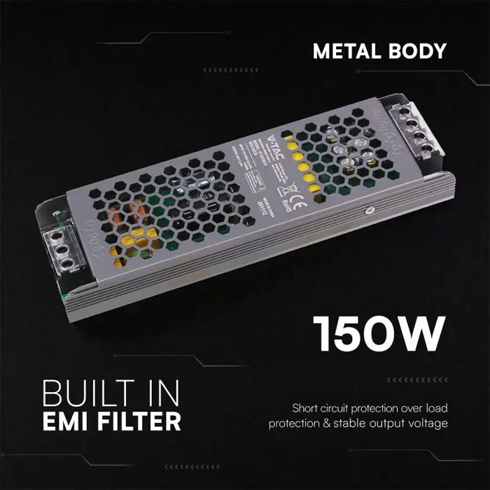 Alimentatore LED V-TAC Slim in Metallo 150W 24V 6.25A – Ultra Piatto IP20
