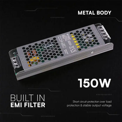 Alimentatore LED V-TAC Slim in Metallo 150W 24V 6.25A – Ultra Piatto IP20