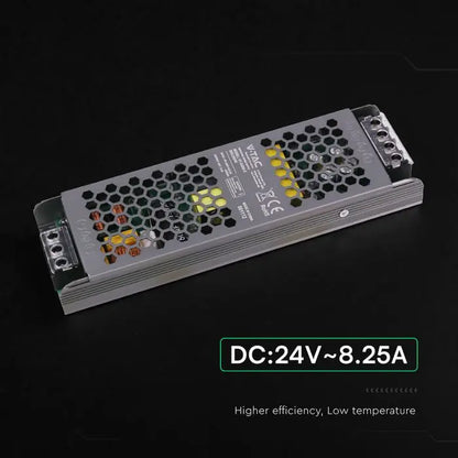 Alimentatore LED V-TAC Slim in Metallo 200W 24V 8.25A – Ultra Piatto IP20