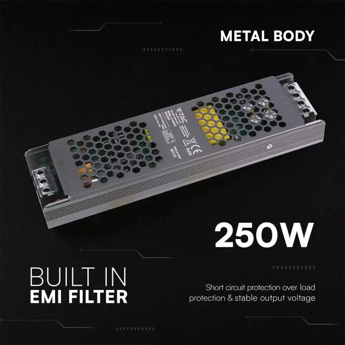 Alimentatore LED V-TAC Slim in Metallo 250W 24V 10.5A – IP20