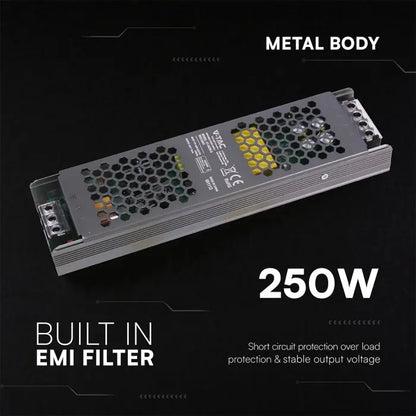 Alimentatore LED V-TAC Slim in Metallo 250W 24V 10.5A – IP20