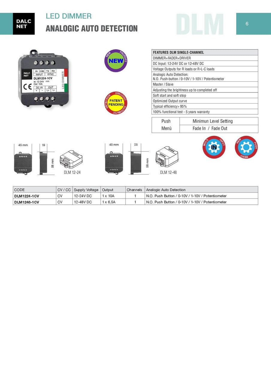 Controller Dimmer Monocanale 12/24Vdc Comandabile da Pulsante