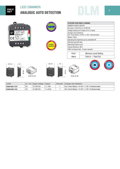 Controller Dimmer Monocanale 12/24Vdc Comandabile da Pulsante