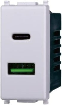 MODULO PRESA CARICATORE USB DOPPIO TYPE A + C 1P 3.1A 5V BIANCO COMPATIBILE VIMAR PLANA - sandasdon