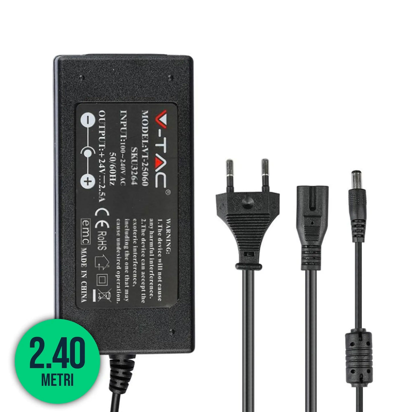 V-TAC VT-22078 Alimentatore in Plastica 78W 24V 3,65A Plug&Play con Jack 2,1 Colore Nero IP44 - SKU 3272