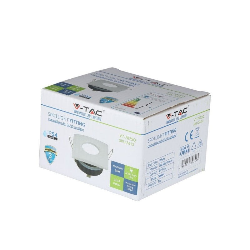 Portafaretto LED da Incasso Quadrato Fisso Bianco GU10/GU5.3 IP54 - V-Tac VT-787SQ 3615