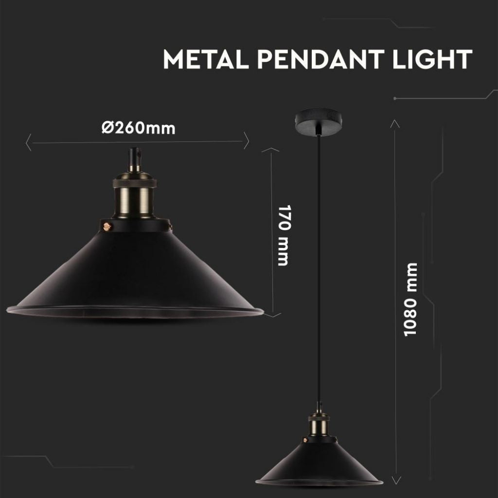Lampadario a Campana LED V-TAC - Sospensione in Metallo Nero Opaco per Lampadine E27