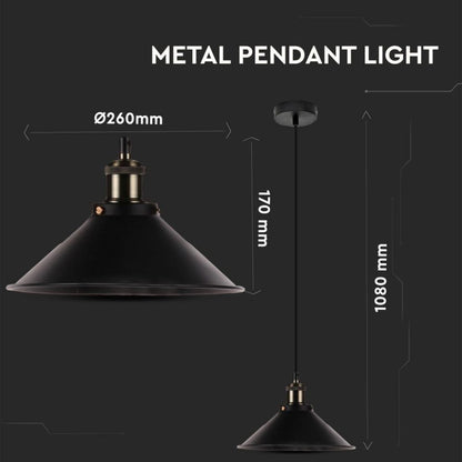 Lampadario a Campana LED V-TAC - Sospensione in Metallo Nero Opaco per Lampadine E27