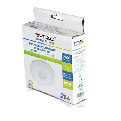 Sensore di Movimento a Infrarossi PIR 360° a Plafone - V-Tac VT-8027 (SKU 5086)