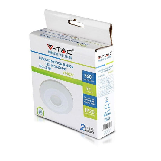 Sensore di Movimento a Infrarossi PIR 360° a Plafone - V-Tac VT-8027 (SKU 5086)