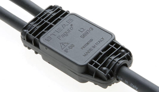 Scatola giunzione IP68 a 3 vie con gel ed ancoraggio cavo 3x2,5mmq, , connettori inclusi | serie PAGURO STEAB| 5697/3 |Made in Italy