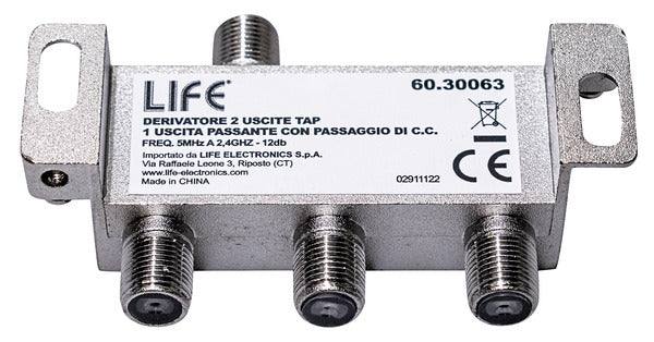 Derivatore 1 ingresso 3 uscite di cui 1 passante C.C. power spinotti F frequenza 5MHz A 2,4ghz