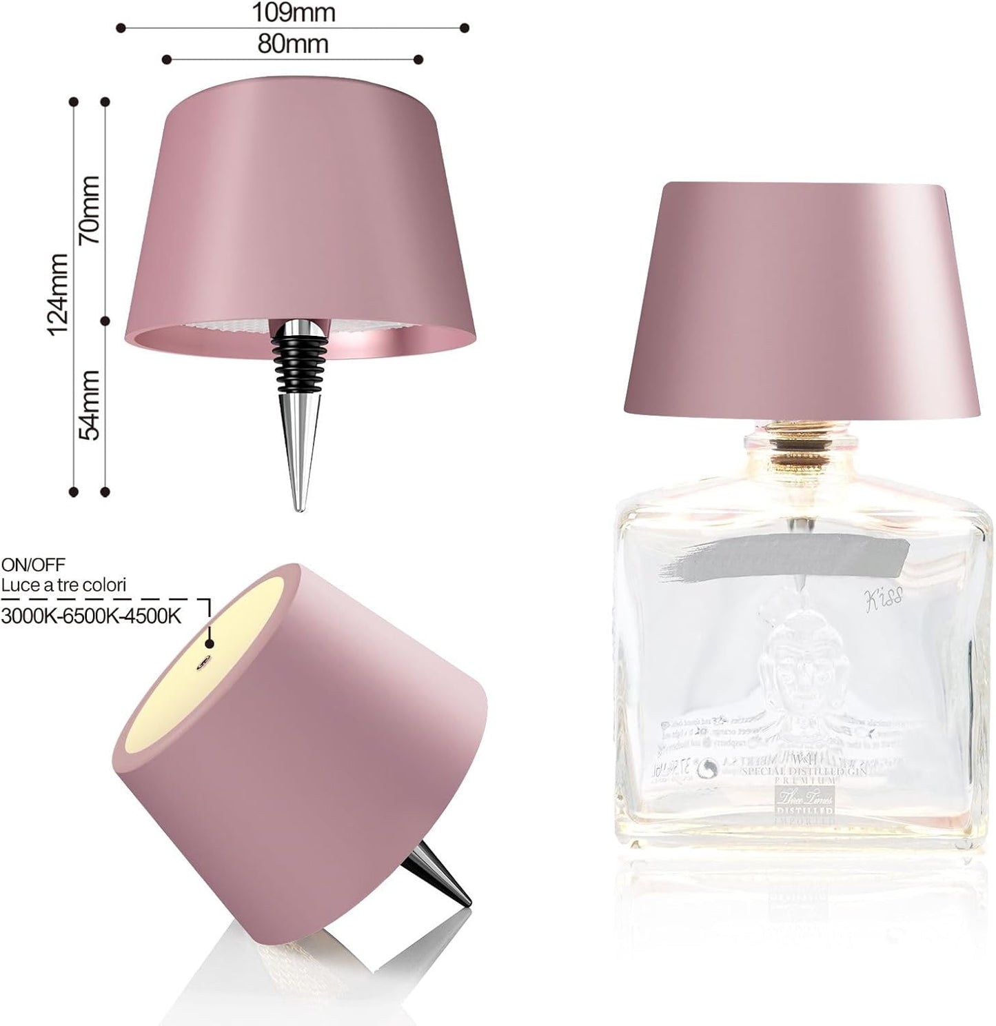 lampada bottiglia ricaricabile,lampada da tavolo senza fili,Controllo Touch da 3 Modalita Temperatura di Colore, per Soggiorno, Camere da Letto,1PZ