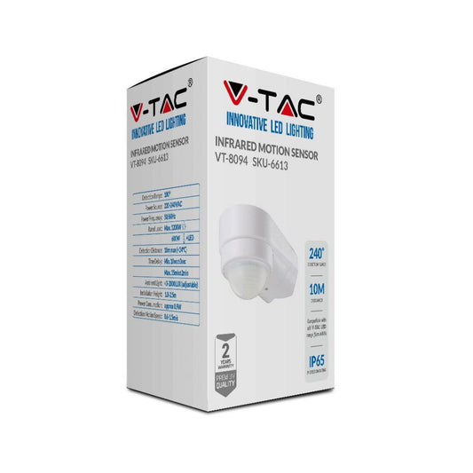 Sensore di Movimento a Infrarossi PIR 240°  Angolare per Parete - V-Tac 6613