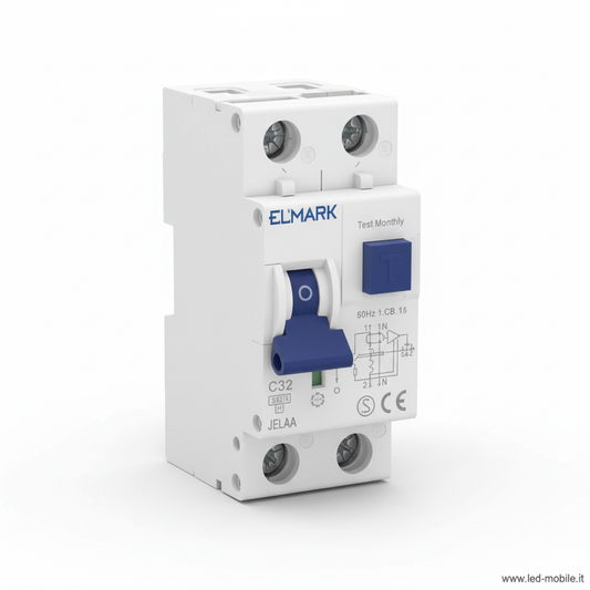 Interruttore Magnetotermico Differenziale ELMARK 1P+N 32A 6kA 30mA Classe A - 2 Moduli 40265A