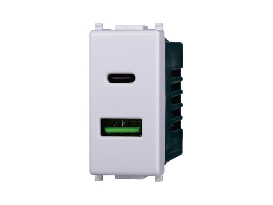 MODULO PRESA CARICATORE USB DOPPIO TYPE A + C 1P 3.1A 5V BIANCO COMPATIBILE VIMAR PLANA - ETTROIT