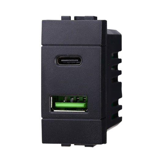 caricatore  USB doppio ingresso Tipo A e Tipo C da 3,1Ah nero compatibile bticino living international