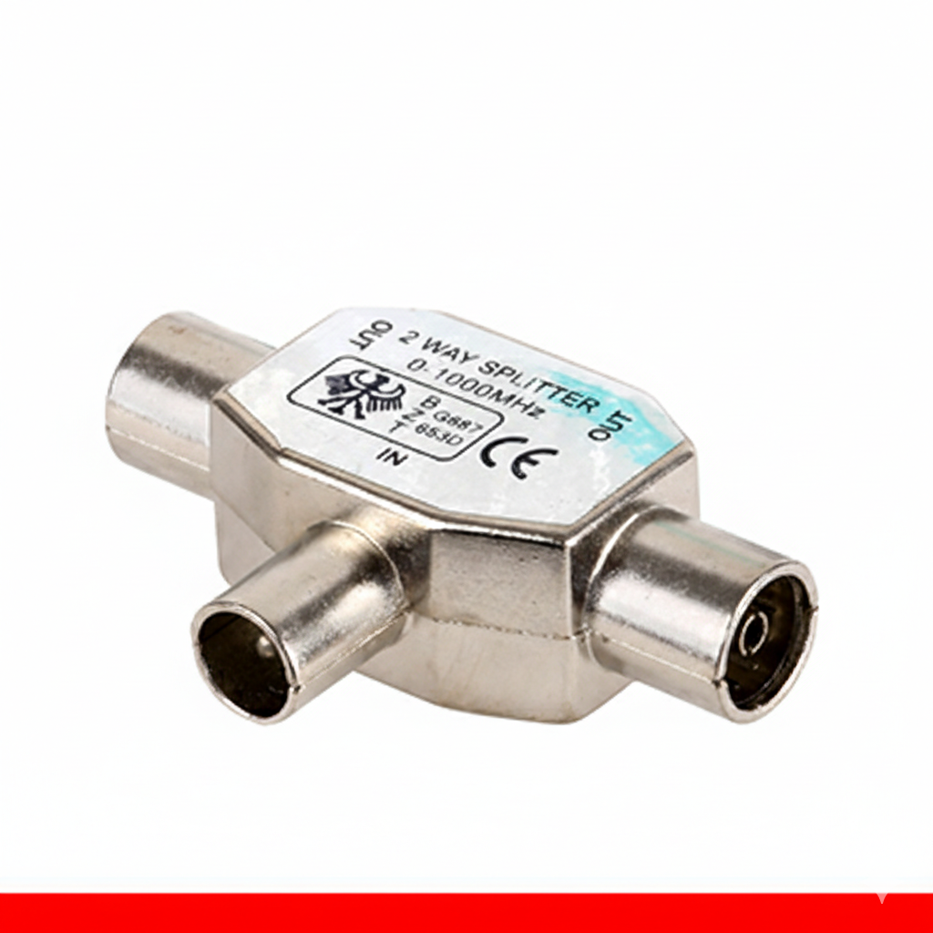 Splitter TV Coassiale a T - 1 Presa / 2 Spine - In Ottone Nichelato Alta Qualità