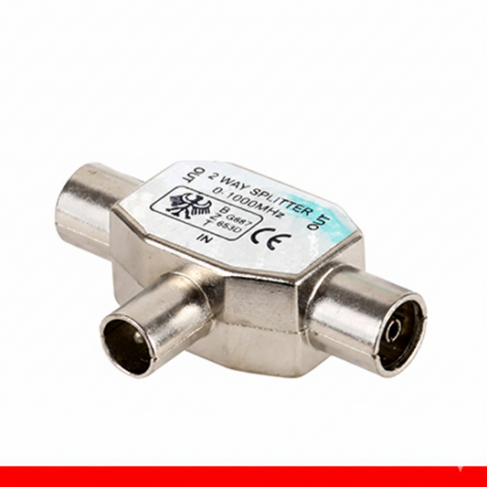 Splitter TV Coassiale a T - 1 Presa / 2 Spine - In Ottone Nichelato Alta Qualità