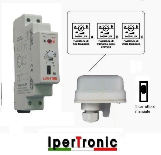 Interruttore Crepuscolare con Sonda Esterna IP55 - Modulo DIN IPLUX-D-TOP
