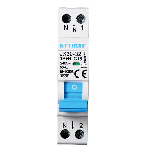 Ettroit Interruttore Magnetotermico 1P+N 16A 220V 6KA | JX151660
