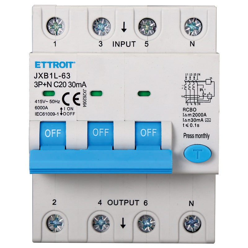 Magnetotermico Differenziale 3P+N 20A 30mA 380V 6KA Classe A Ettroit - JX262064
