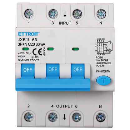 Magnetotermico Differenziale 3P+N 20A 30mA 380V 6KA Classe A Ettroit - JX262064