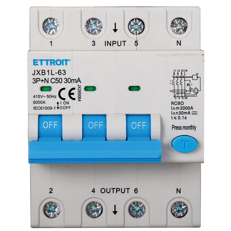 Magnetotermico Differenziale 3P+N 50A 30mA 380V 6KA Classe A Ettroit - JX265064