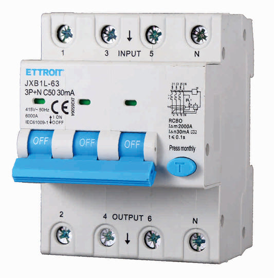 Magnetotermico Differenziale 3P+N 50A 30mA 380V 6KA Classe A Ettroit - JX265064
