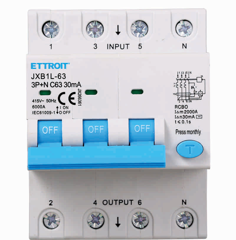Ettroit Magnetotermico Differenziale 3P+N 63A 30mA 380V-6KA | JX266361