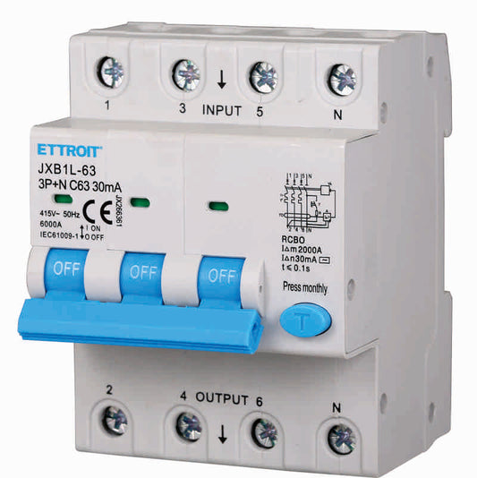 Ettroit Magnetotermico Differenziale 3P+N 63A 30mA 380V-6KA | JX266361