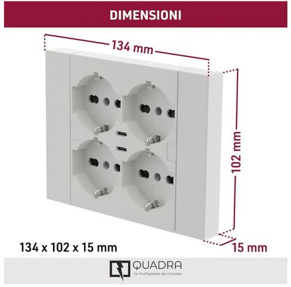 Multipresa da Muro per Scatola 503 (4 Schuko + 2 USB) Bianca - Electraline 22107
