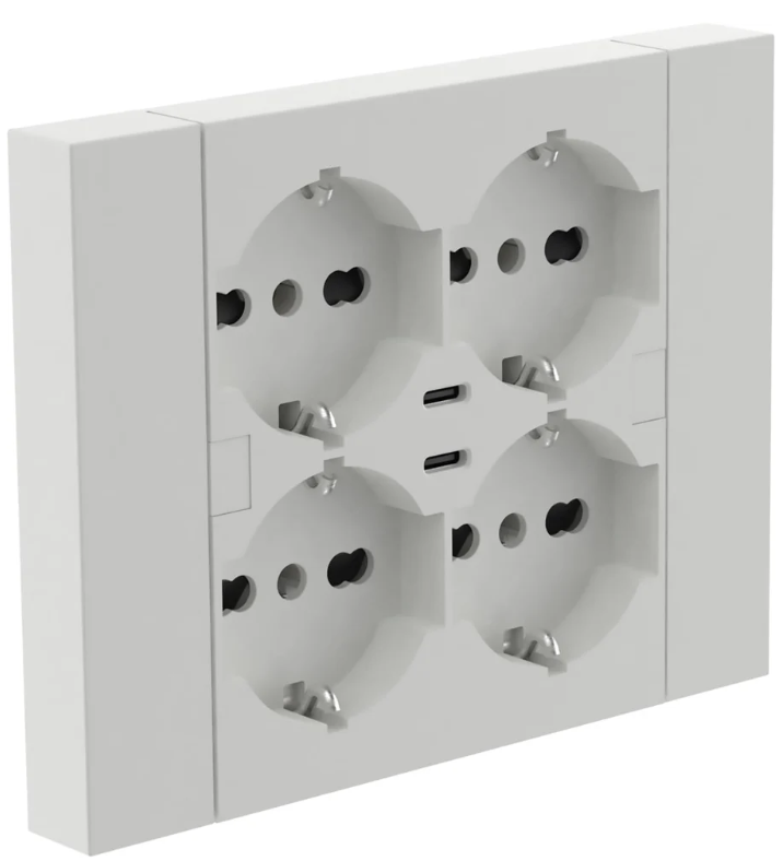 Multipresa da Muro per Scatola 503 (4 Schuko + 2 USB) Bianca - Electraline 22107