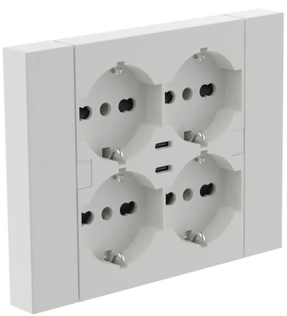 Multipresa da Muro per Scatola 503 (4 Schuko + 2 USB) Bianca - Electraline 22107