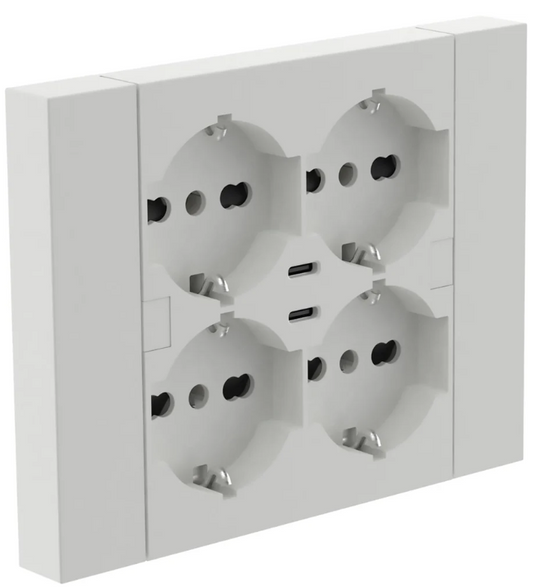 Multipresa da Muro per Scatola 503 (4 Schuko + 2 USB) Bianca - Electraline 22107