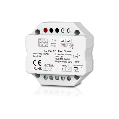 Dimmer LED 1 Canale RF 2.4G + Push 230V – Taglio di Fase Leading/Trailing SDS1-B