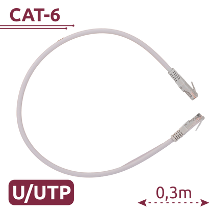 Cavo LAN Patch Ethernet Cat. 6 U/UTP LSZH Bianco - 0.3m - Ideale per Reti Gigabit