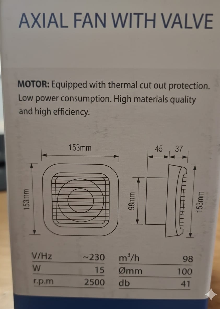Aspiratore / Ventilatore Estrattore Domestico per Bagno Ø100 con Valvola Antiritorno - Basso Consumo 15W